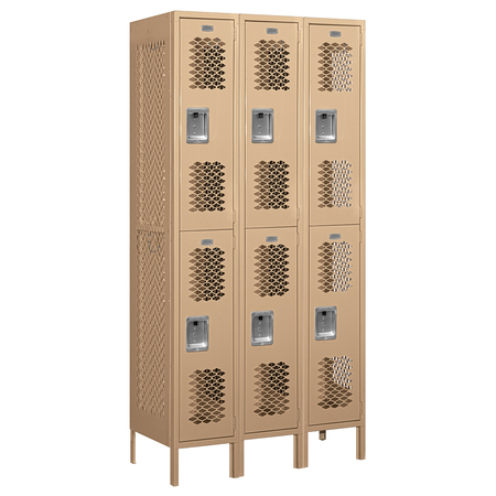 SALSBURY INDUSTRIES Wardrobe Locker, 36" W, 18" D, 78" H, (3) Wide, (6) Openings, Tan 72368TN-U